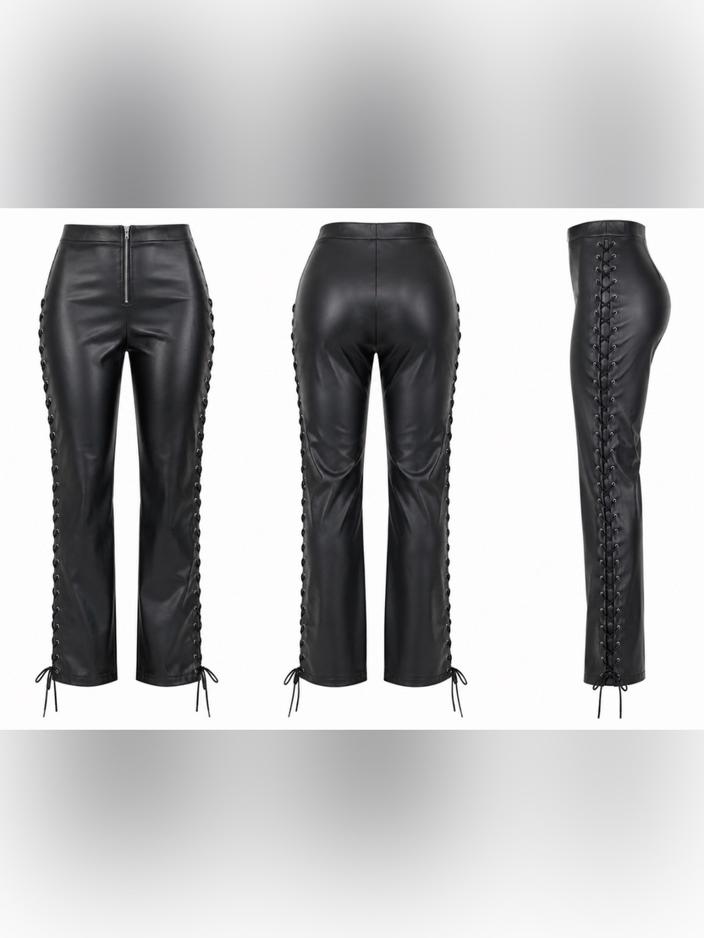 High-Rise Black Faux Leather Lace-Up Pants